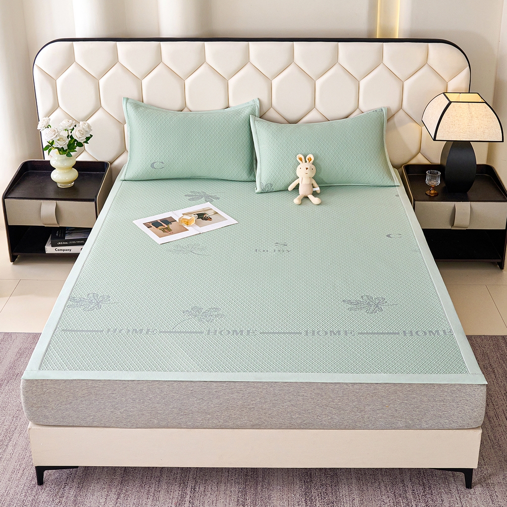 91家纺网 家纺一手货源 找家纺 青雅席业 2026新款A类凉感豆豆席凉席席子-平铺款 平铺款-落叶-绿