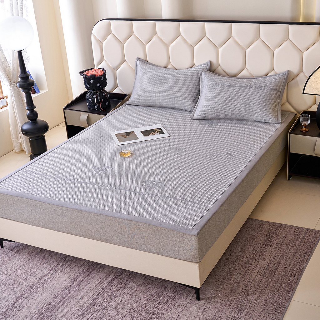 91家纺网 家纺一手货源 找家纺 青雅席业 2026新款A类凉感豆豆席凉席席子-平铺款 平铺款-落叶-灰