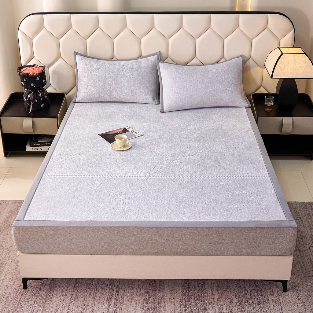 91家纺网 家纺一手货源 找家纺 青雅席业 2026新款A类凉感豆豆席凉席席子-平铺款 平铺款-花枝招展-灰