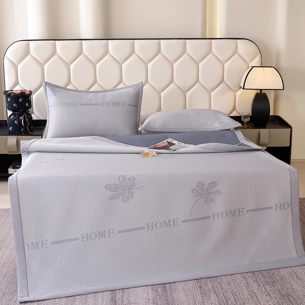 91家纺网 家纺一手货源 找家纺 青雅席业 2026新款A类凉感豆豆席凉席席子-平铺款 平铺款-落叶-灰