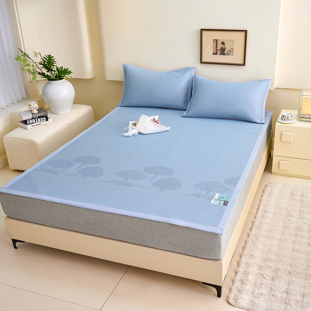 91家纺网 家纺一手货源 找家纺 青雅席业 2026新款A类凉感豆豆席凉席席子-平铺款 平铺款-幸福树-蓝