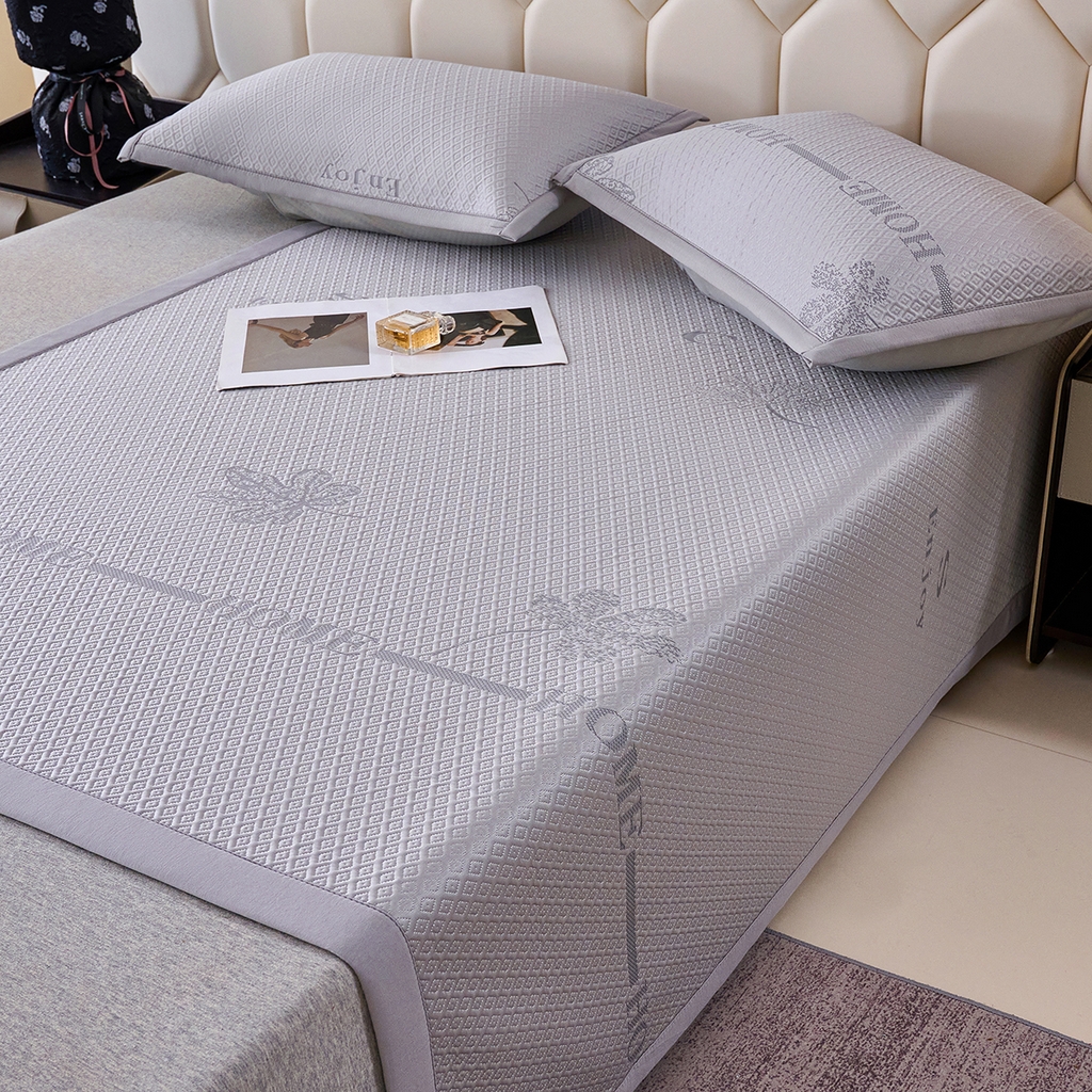 91家纺网 家纺一手货源 找家纺 青雅席业 2026新款A类凉感豆豆席凉席席子-平铺款 平铺款-落叶-灰