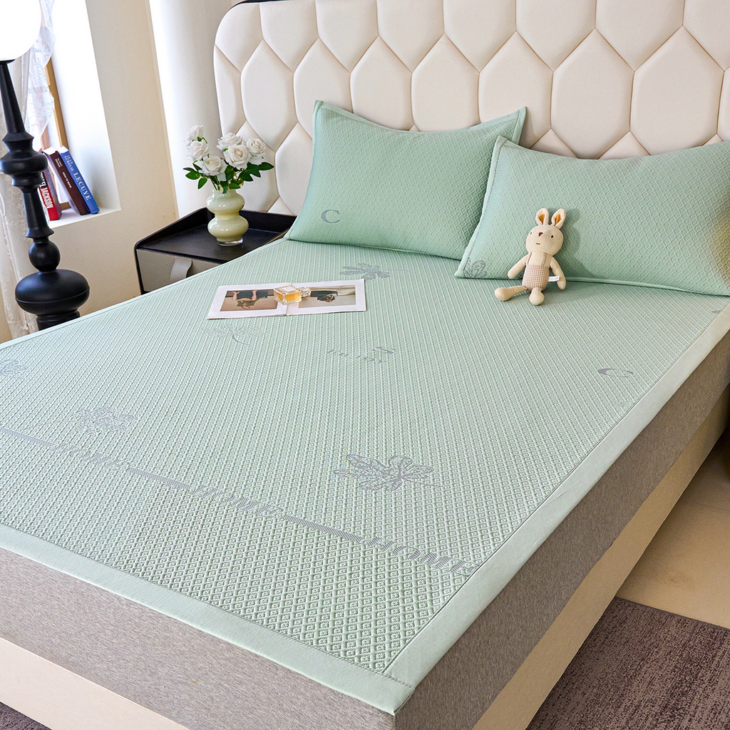 91家纺网 家纺一手货源 找家纺 青雅席业 2026新款A类凉感豆豆席凉席席子-平铺款 平铺款-落叶-绿