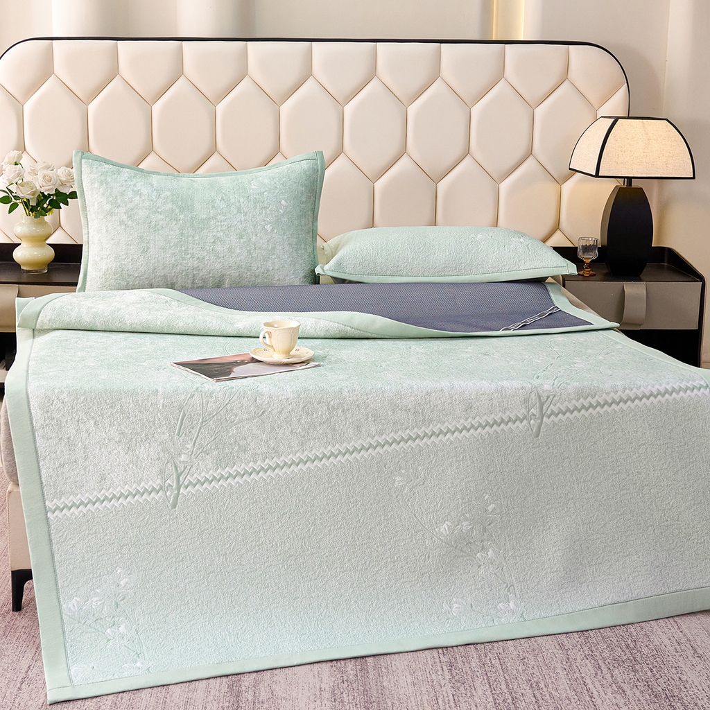 91家纺网 家纺一手货源 找家纺 青雅席业 2026新款A类凉感豆豆席凉席席子-平铺款 平铺款-花枝招展-绿