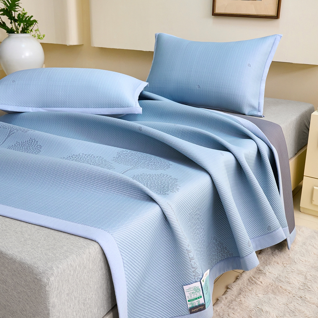 91家纺网 家纺一手货源 找家纺 青雅席业 2026新款A类凉感豆豆席凉席席子-平铺款 平铺款-幸福树-蓝