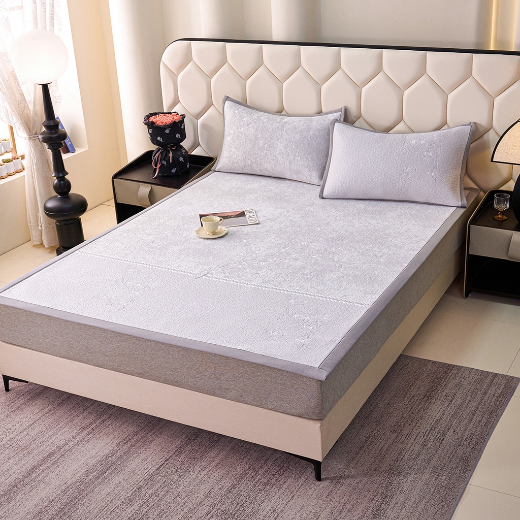 91家纺网 家纺一手货源 找家纺 青雅席业 2026新款A类凉感豆豆席凉席席子-平铺款 平铺款-花枝招展-灰