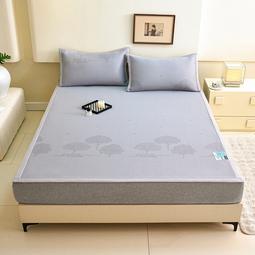 91家纺网 家纺一手货源 找家纺 青雅席业 2026新款A类凉感豆豆席凉席席子-平铺款 平铺款-幸福树-灰