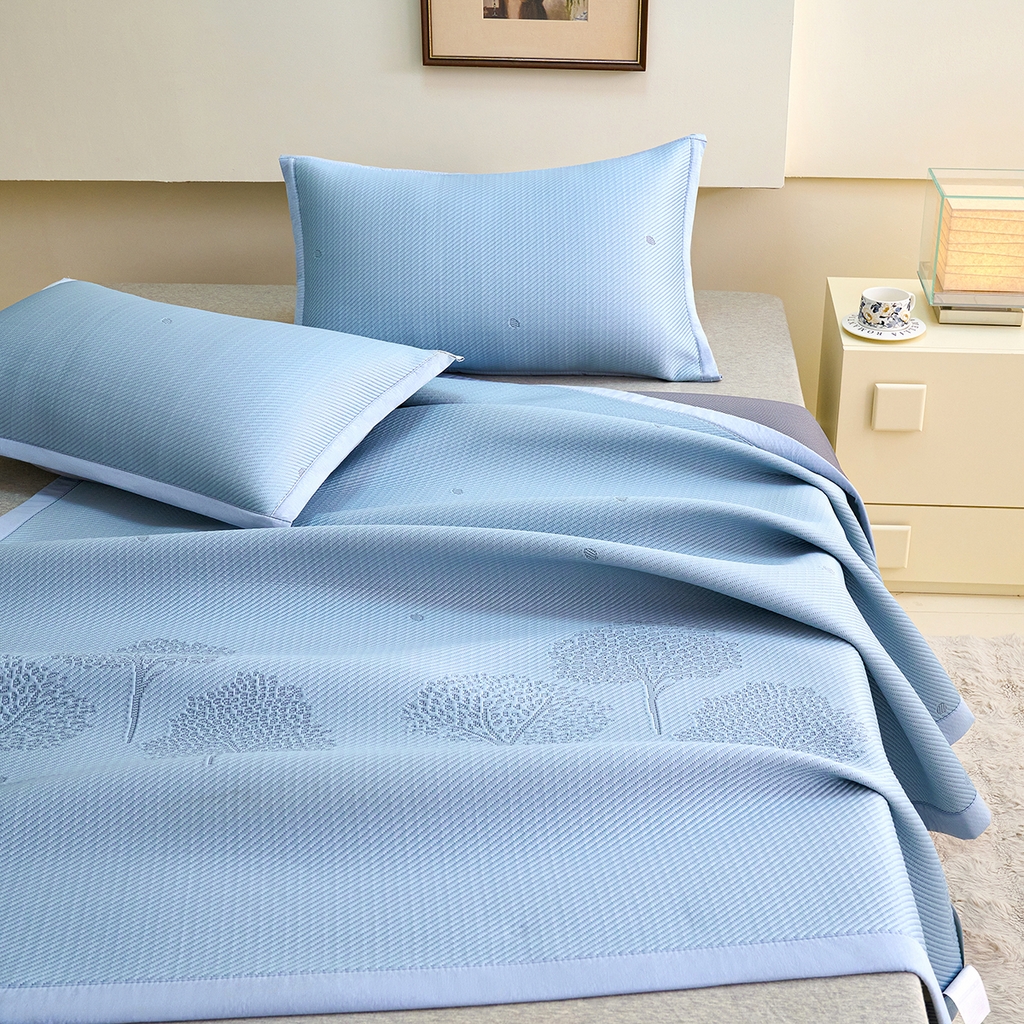 91家纺网 家纺一手货源 找家纺 青雅席业 2026新款A类凉感豆豆席凉席席子-平铺款 平铺款-幸福树-蓝