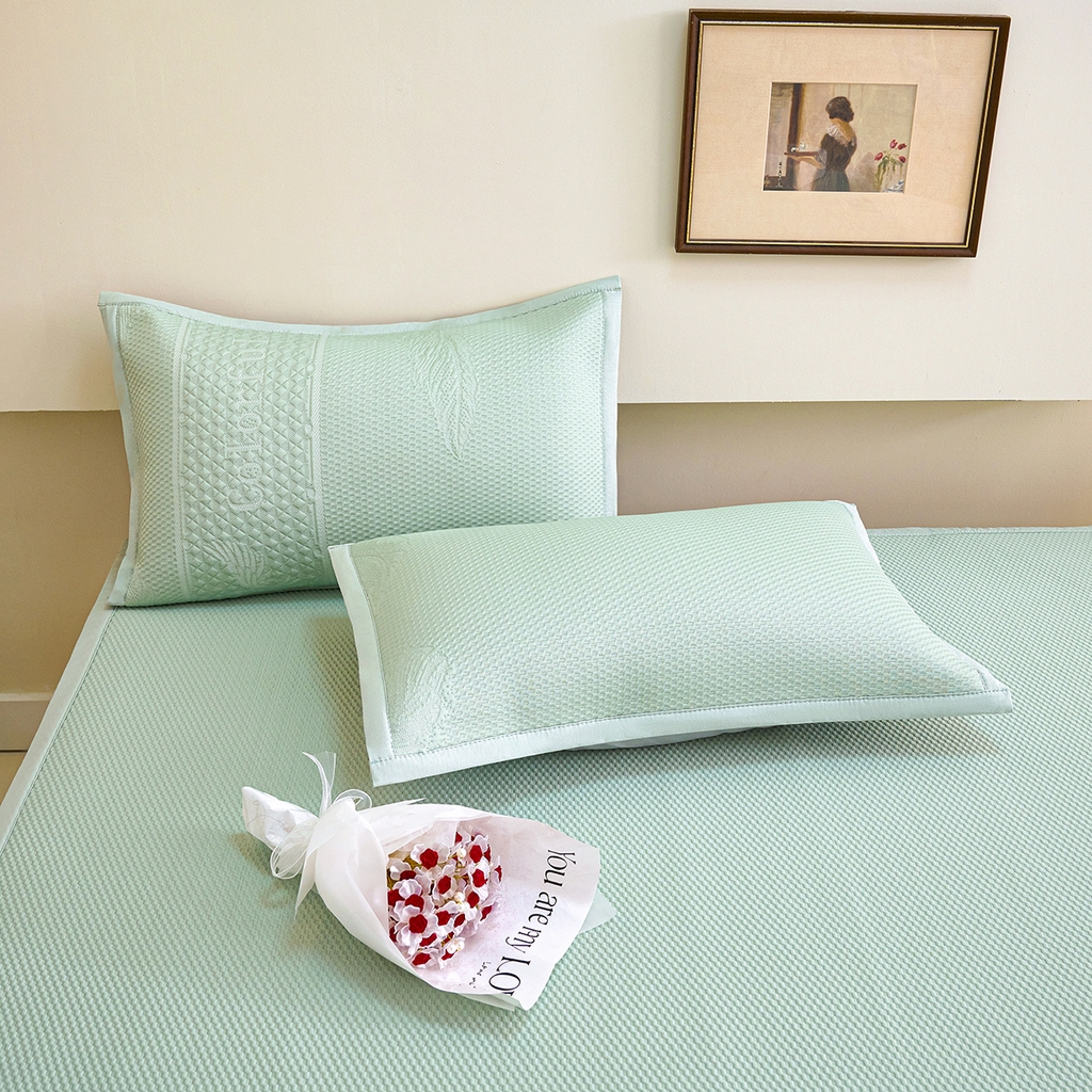 91家纺网 家纺一手货源 找家纺 青雅席业 2026新款A类凉感豆豆席凉席席子-平铺款 平铺款-绚丽羽毛-绿