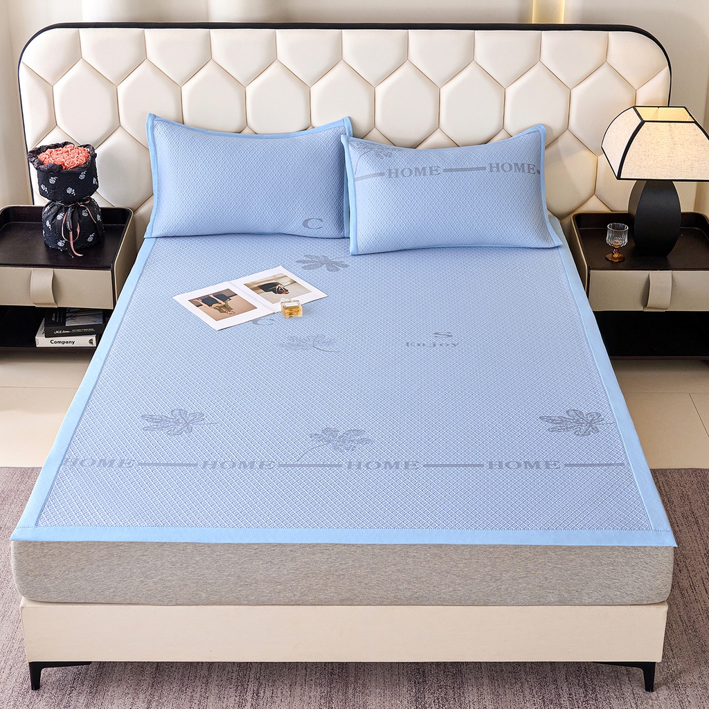 91家纺网 家纺一手货源 找家纺 青雅席业 2026新款A类凉感豆豆席凉席席子-平铺款 平铺款-落叶-蓝