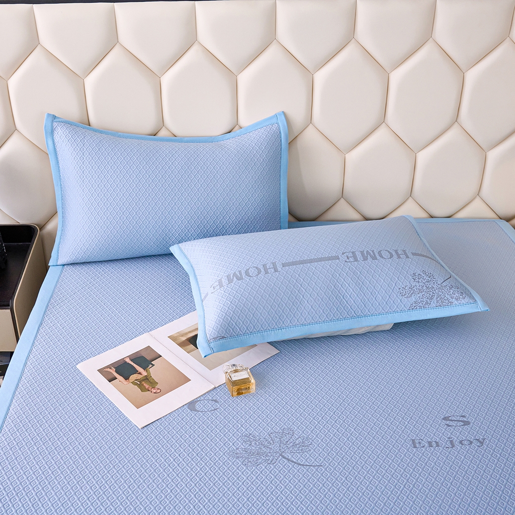 91家纺网 家纺一手货源 找家纺 青雅席业 2026新款A类凉感豆豆席凉席席子-平铺款 平铺款-落叶-蓝