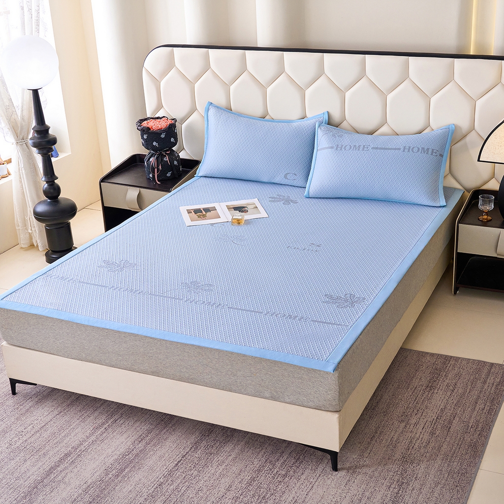 91家纺网 家纺一手货源 找家纺 青雅席业 2026新款A类凉感豆豆席凉席席子-平铺款 平铺款-落叶-蓝