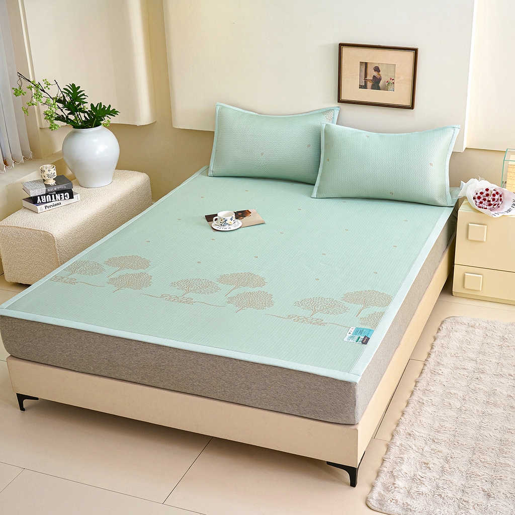 91家纺网 家纺一手货源 找家纺 青雅席业 2026新款A类凉感豆豆席凉席席子-平铺款 平铺款-落叶-粉