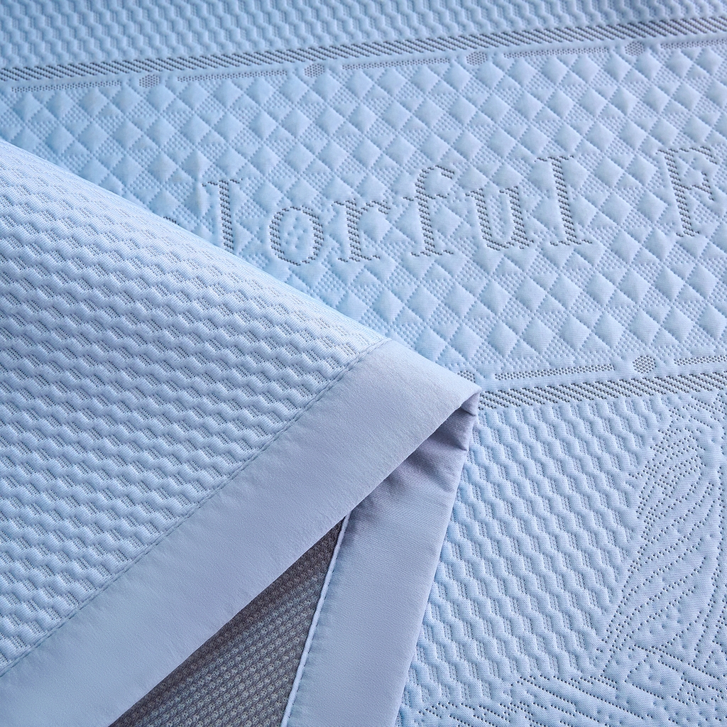 91家纺网 家纺一手货源 找家纺 青雅席业 2026新款A类凉感豆豆席凉席席子-平铺款 平铺款-绚丽羽毛-蓝