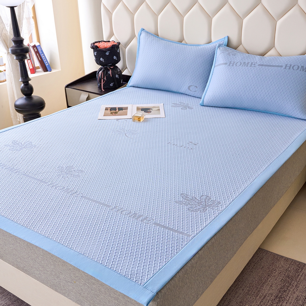 91家纺网 家纺一手货源 找家纺 青雅席业 2026新款A类凉感豆豆席凉席席子-平铺款 平铺款-落叶-蓝