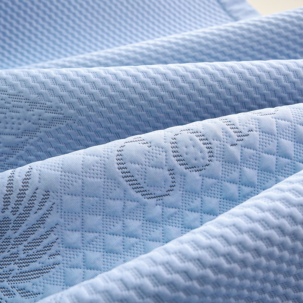 91家纺网 家纺一手货源 找家纺 青雅席业 2026新款A类凉感豆豆席凉席席子-平铺款 平铺款-绚丽羽毛-蓝