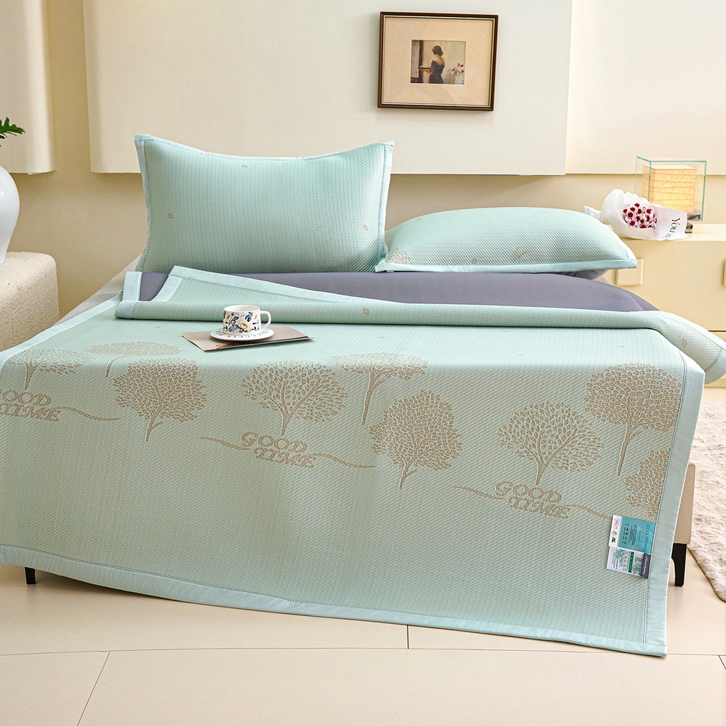 91家纺网 家纺一手货源 找家纺 青雅席业 2026新款A类凉感豆豆席凉席席子-平铺款 平铺款-落叶-粉