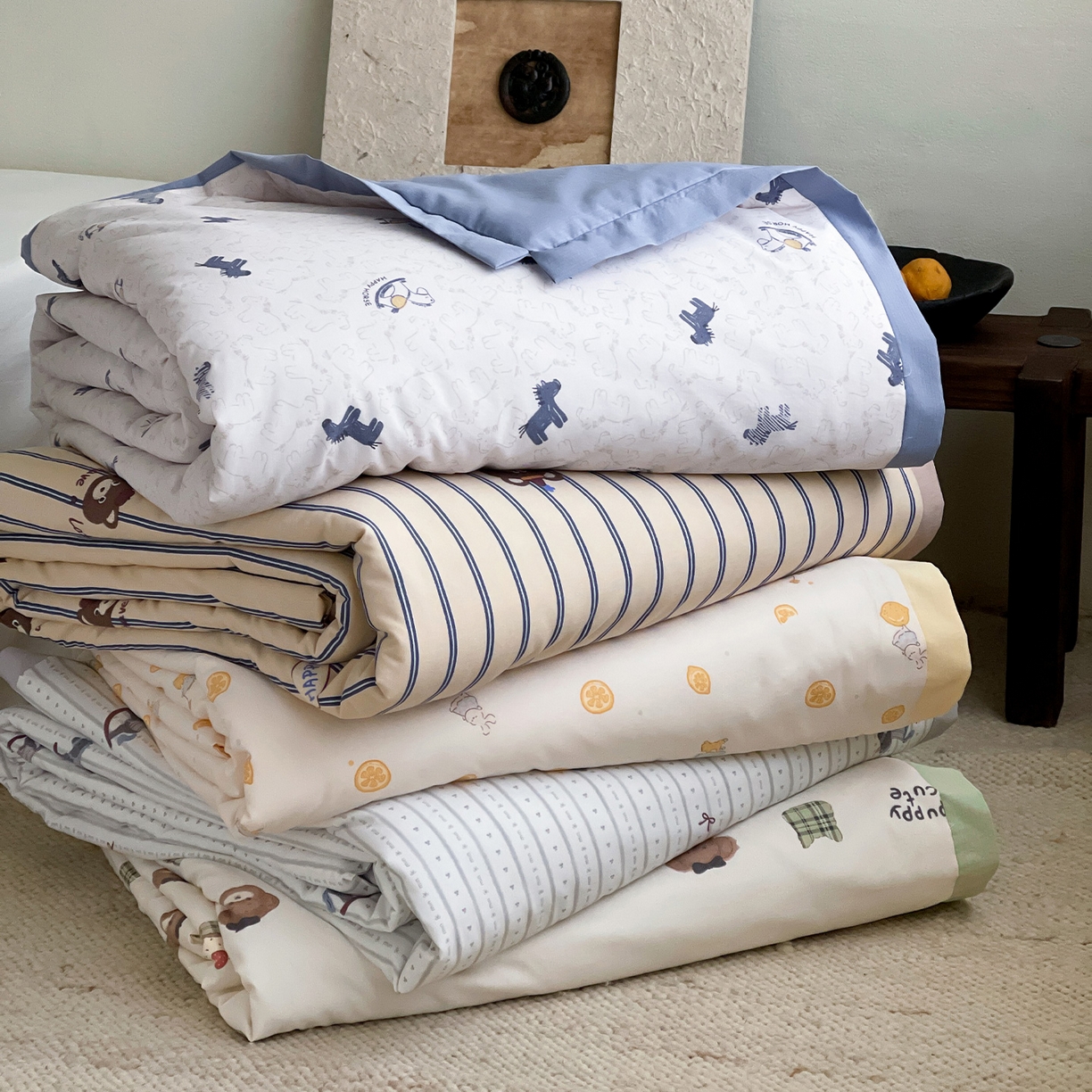 91家纺网 家纺一手货源 找家纺 （总）一加一 2026新款冰蚕凉感印花断角夏被夏凉被空调被四件套