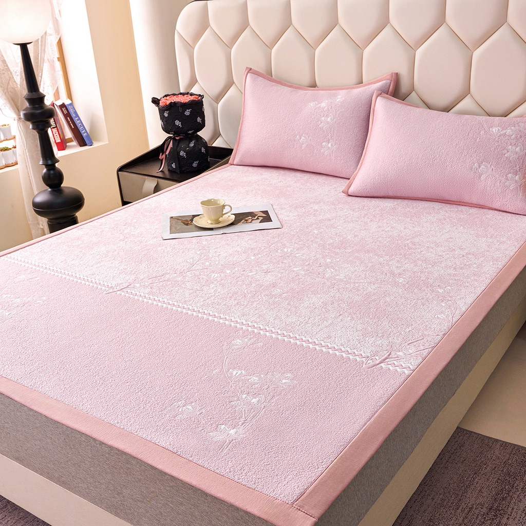 91家纺网 家纺一手货源 找家纺 青雅席业 2026新款A类凉感豆豆席凉席席子-平铺款 平铺款-花枝招展-粉