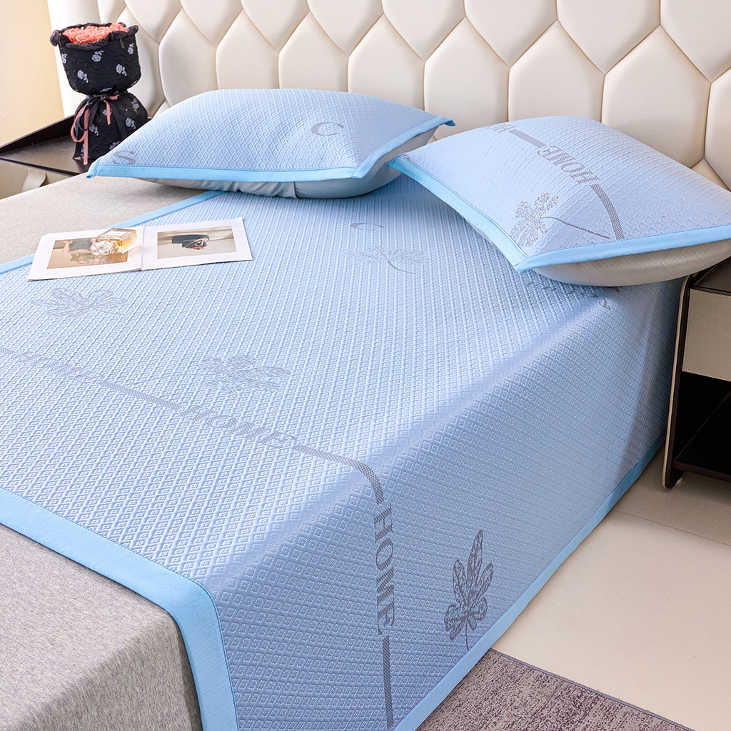 91家纺网 家纺一手货源 找家纺 青雅席业 2026新款A类凉感豆豆席凉席席子-平铺款 平铺款-落叶-蓝