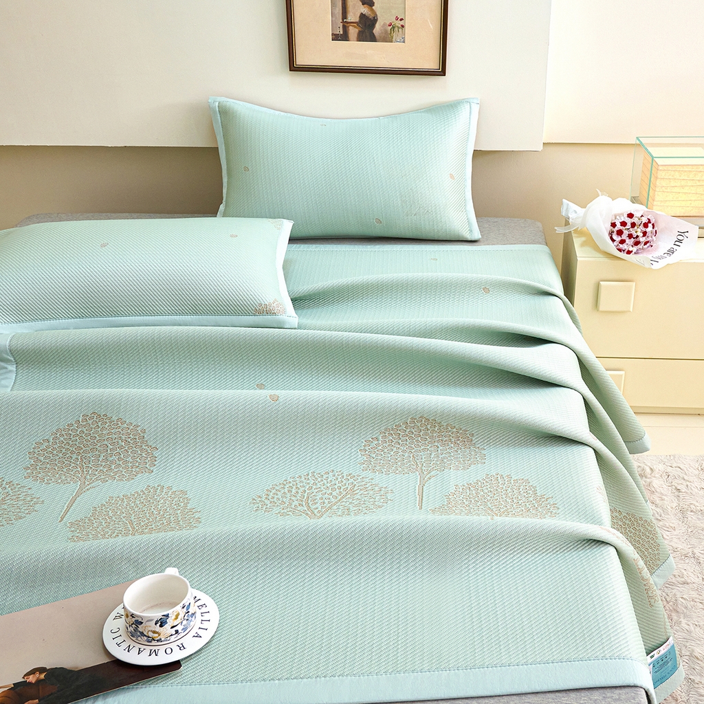 91家纺网 家纺一手货源 找家纺 青雅席业 2026新款A类凉感豆豆席凉席席子-平铺款 平铺款-落叶-粉