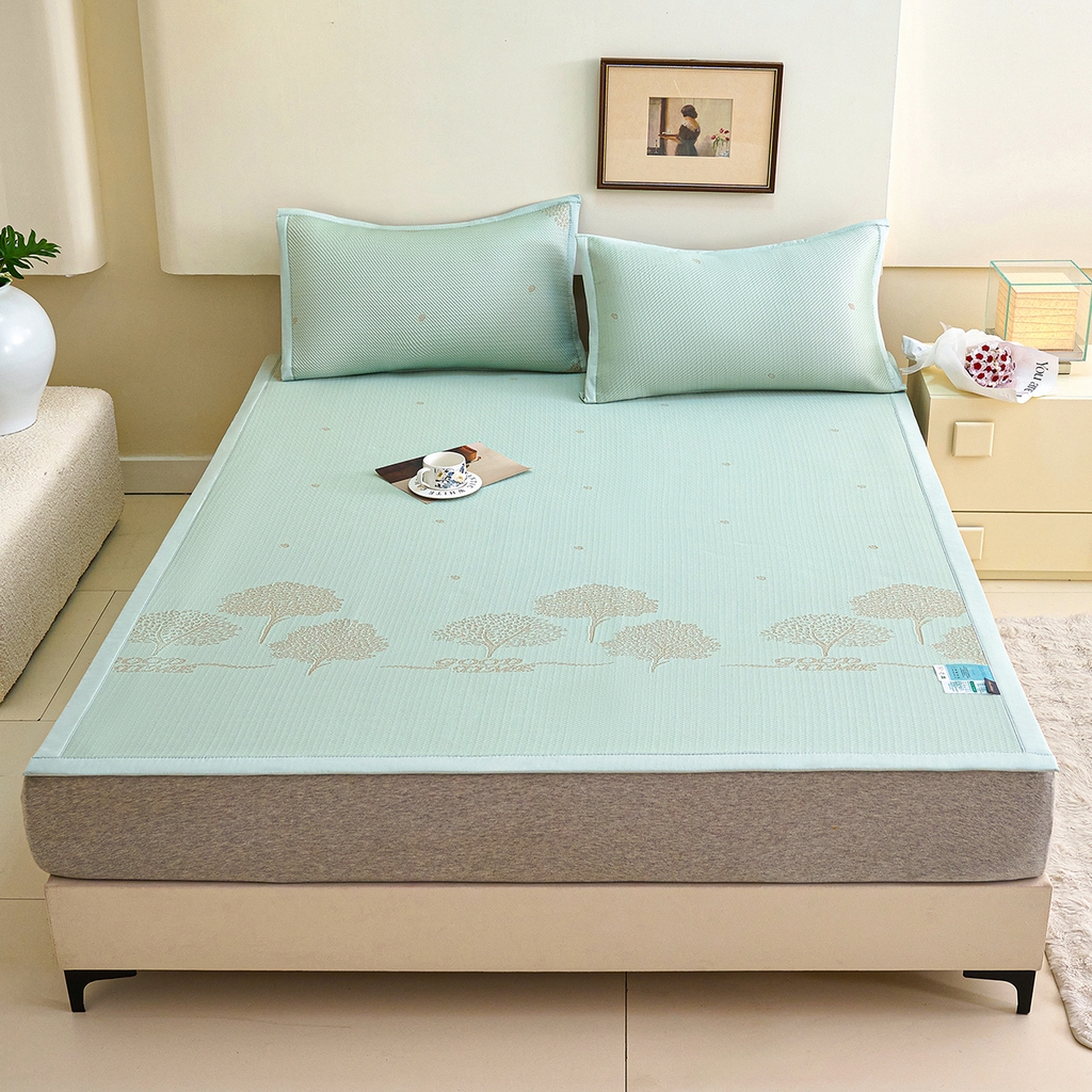 91家纺网 家纺一手货源 找家纺 青雅席业 2026新款A类凉感豆豆席凉席席子-平铺款 平铺款-落叶-粉