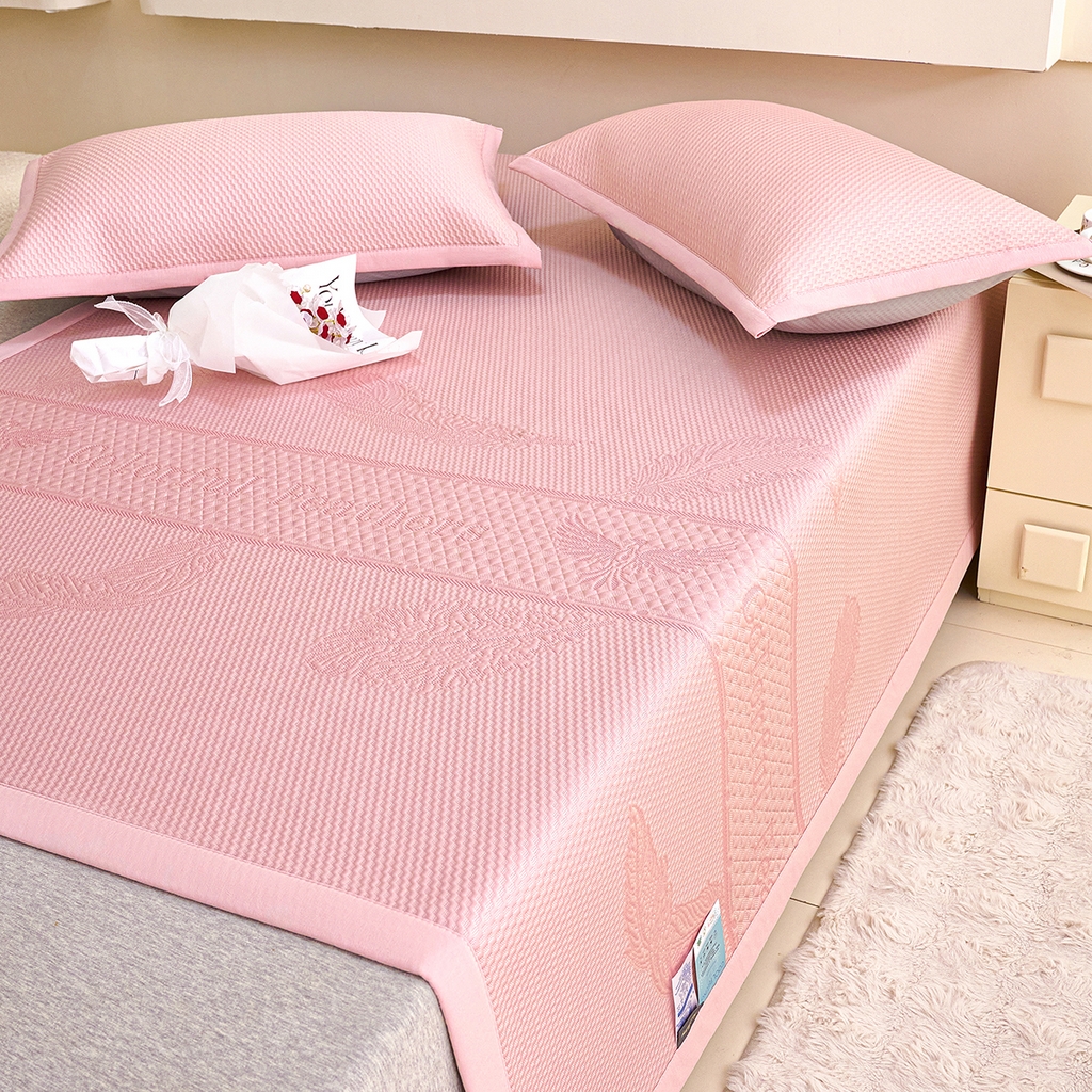 91家纺网 家纺一手货源 找家纺 青雅席业 2026新款A类凉感豆豆席凉席席子-平铺款 平铺款-绚丽羽毛-粉