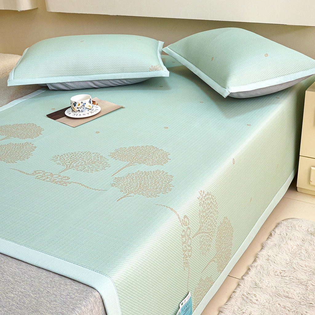 91家纺网 家纺一手货源 找家纺 青雅席业 2026新款A类凉感豆豆席凉席席子-平铺款 平铺款-落叶-粉