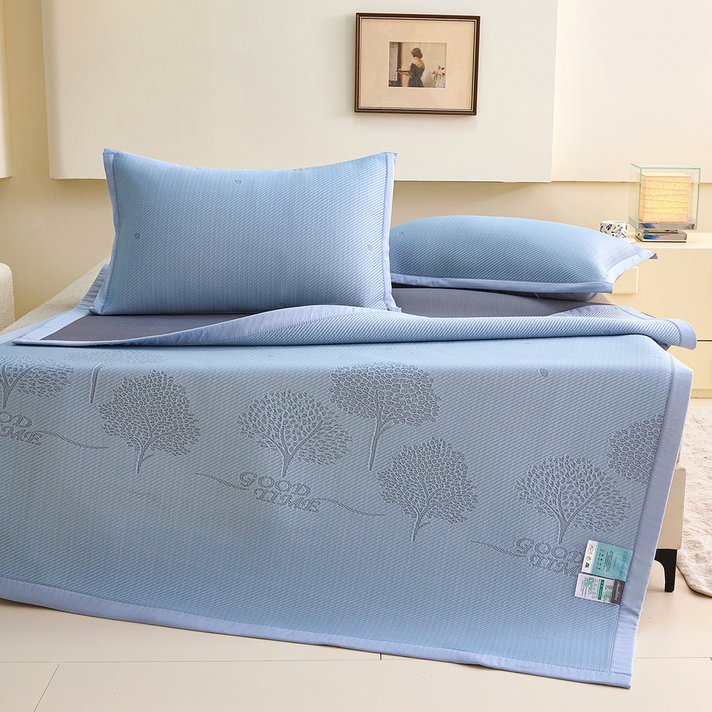 91家纺网 家纺一手货源 找家纺 青雅席业 2026新款A类凉感豆豆席凉席席子-平铺款 平铺款-幸福树-蓝