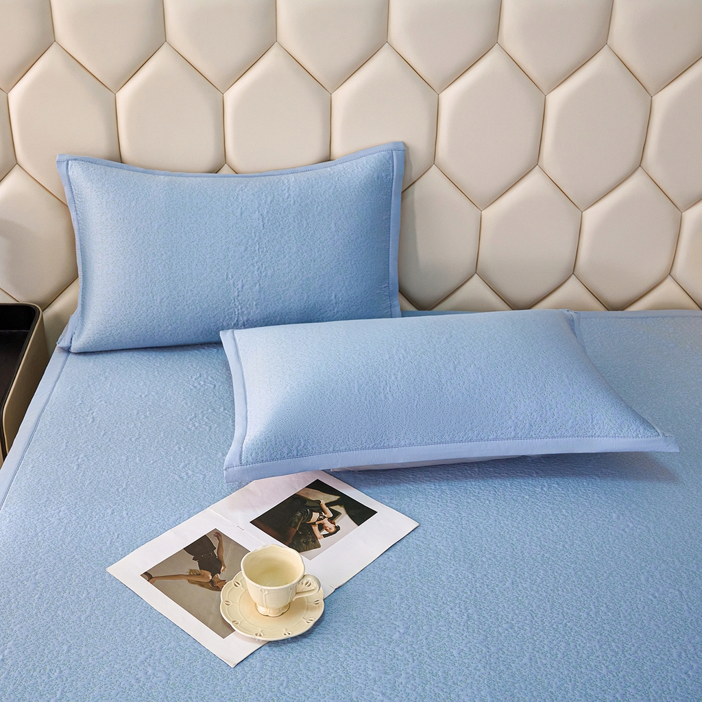 91家纺网 家纺一手货源 找家纺 青雅席业 2026新款A类凉感豆豆席凉席席子-平铺款 平铺款-熊猫抱竹-蓝