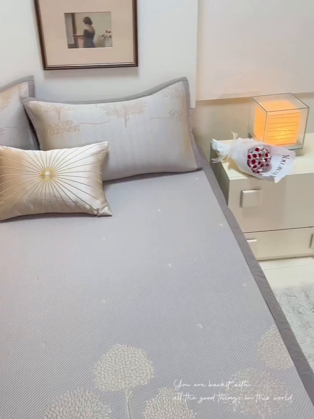 91家纺网 家纺一手货源 找家纺 青雅席业 2026新款A类凉感豆豆席凉席席子-平铺款 平铺款-幸福树-香槟