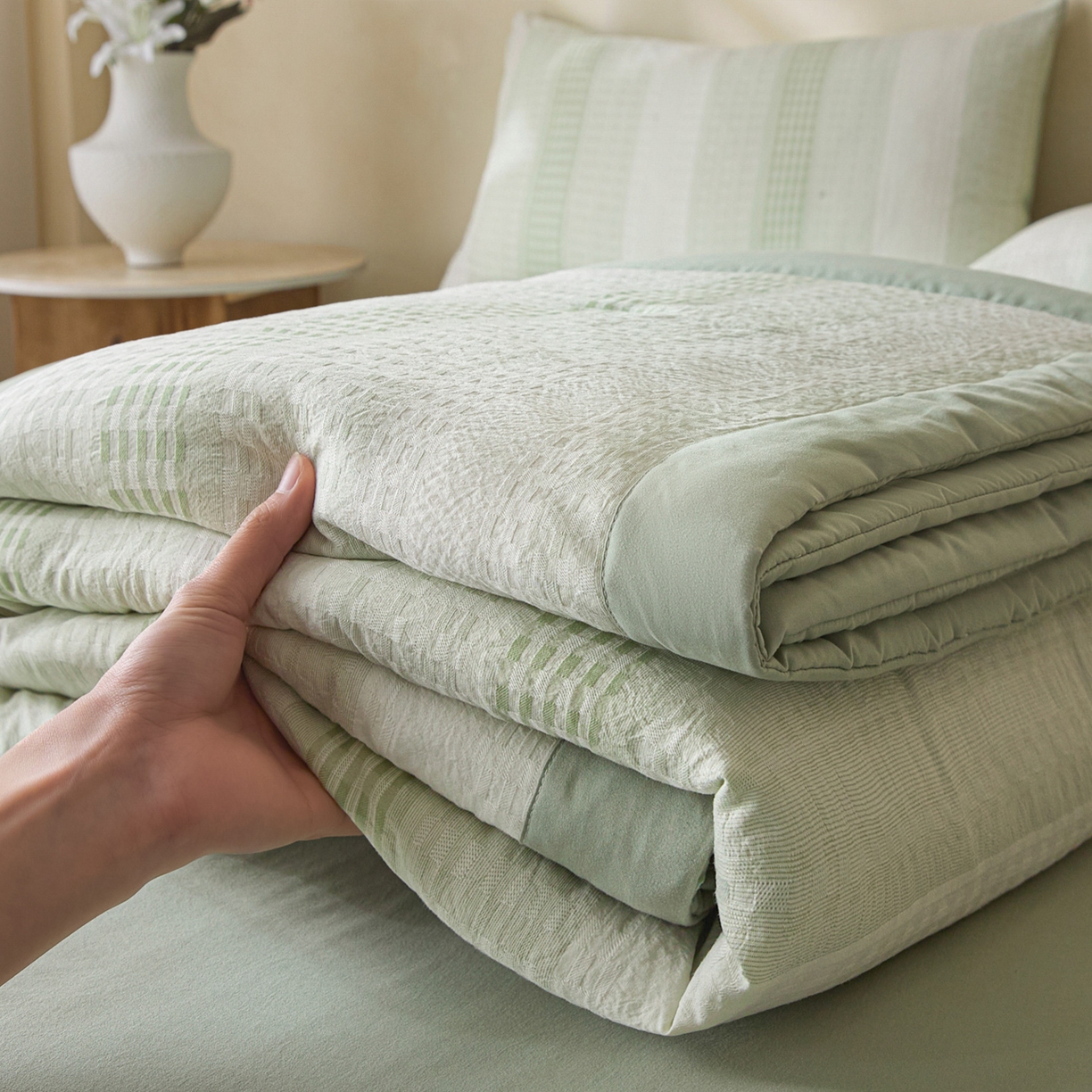 91家纺网 家纺一手货源 找家纺 （总）一加一 2026新款凉感提花大豆夏被夏凉被空调被四件套-简约生活