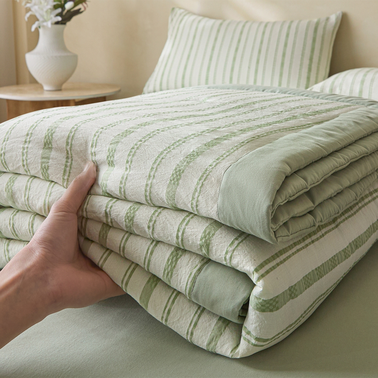 91家纺网 家纺一手货源 找家纺 （总）一加一 2026新款凉感提花大豆夏被夏凉被空调被四件套-简约生活