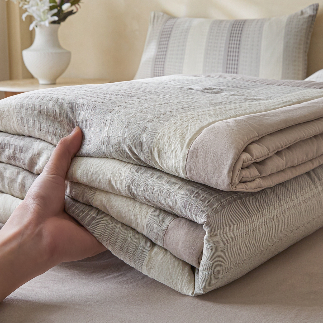 一加一 2026新款凉感提花大豆夏被夏凉被空调被四件套-简约生活 简约生活-灰