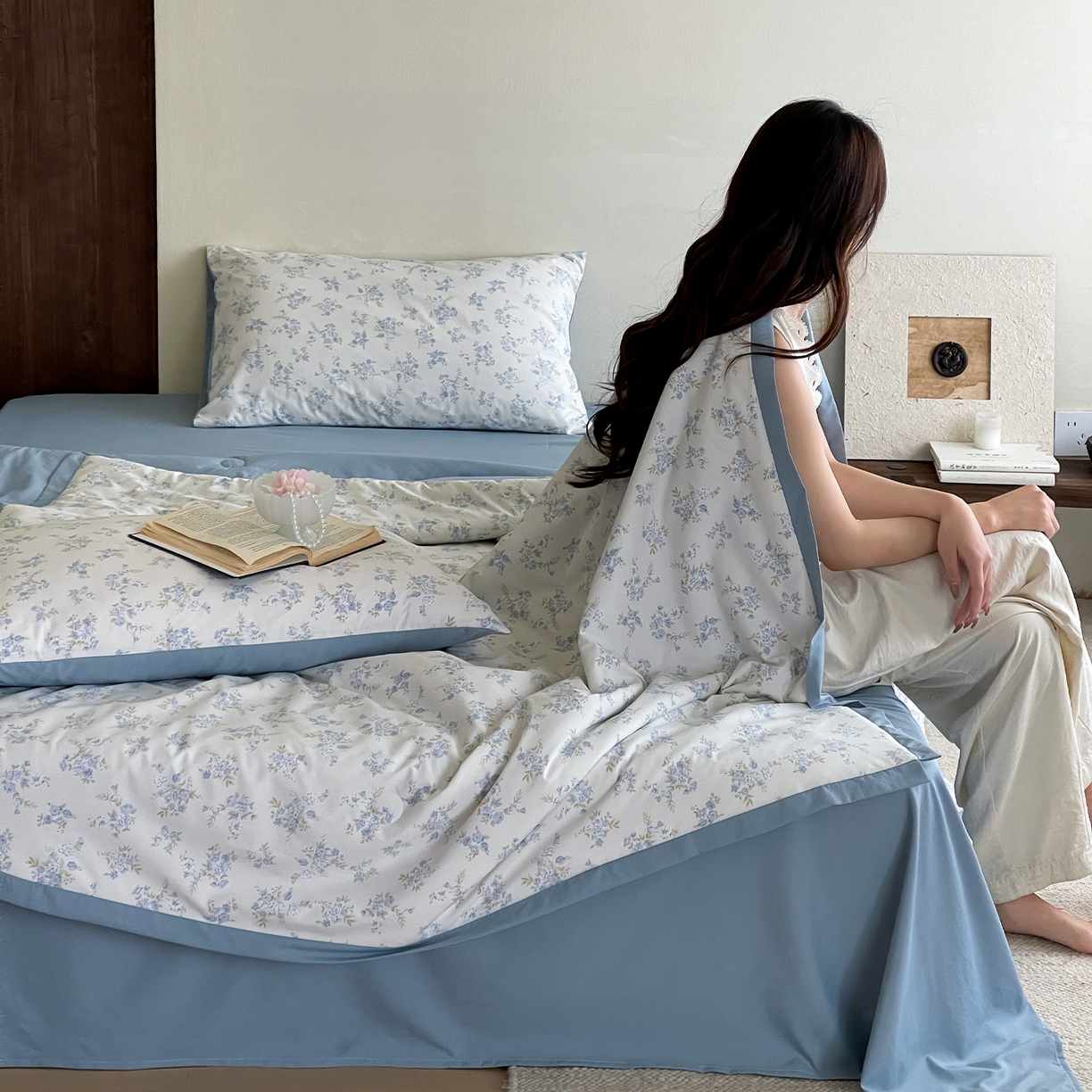 91家纺网 家纺一手货源 找家纺 一加一 2026新款冰蚕凉感印花断角夏被夏凉被空调被四件套 海盐