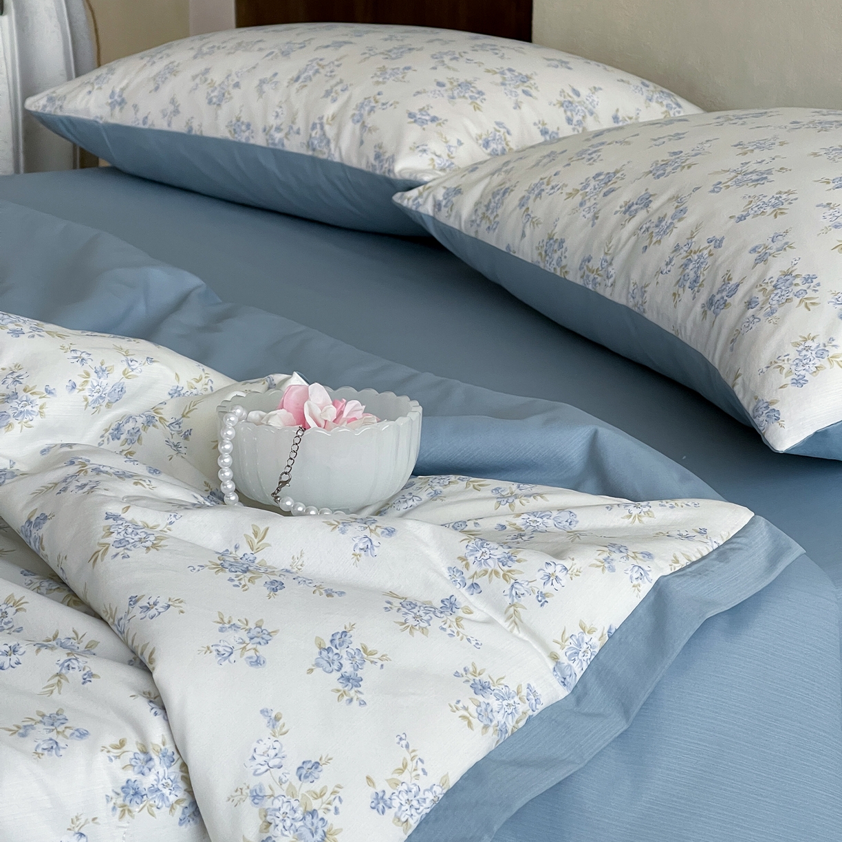 91家纺网 家纺一手货源 找家纺 一加一 2026新款冰蚕凉感印花断角夏被夏凉被空调被四件套 海盐