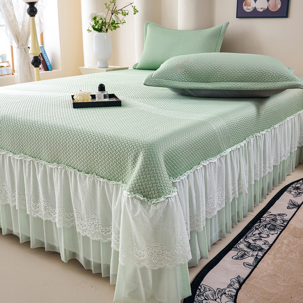 91家纺网 家纺一手货源 找家纺 青雅席业 2026新款A类凉感豆豆席凉席席子-床裙款 床裙款-飘摇-绿