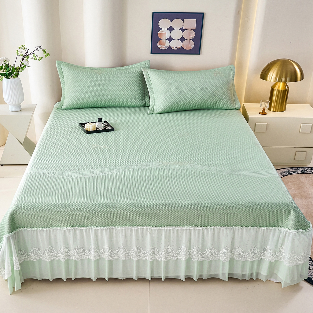 青雅席业 2026新款A类凉感豆豆席凉席席子-床裙款 床裙款-飘摇-绿