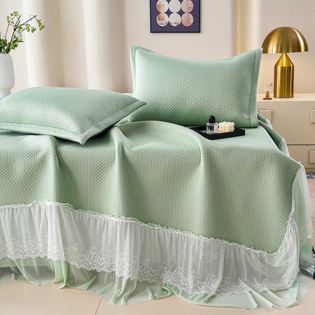 91家纺网 家纺一手货源 找家纺 青雅席业 2026新款A类凉感豆豆席凉席席子-床裙款 床裙款-飘摇-绿
