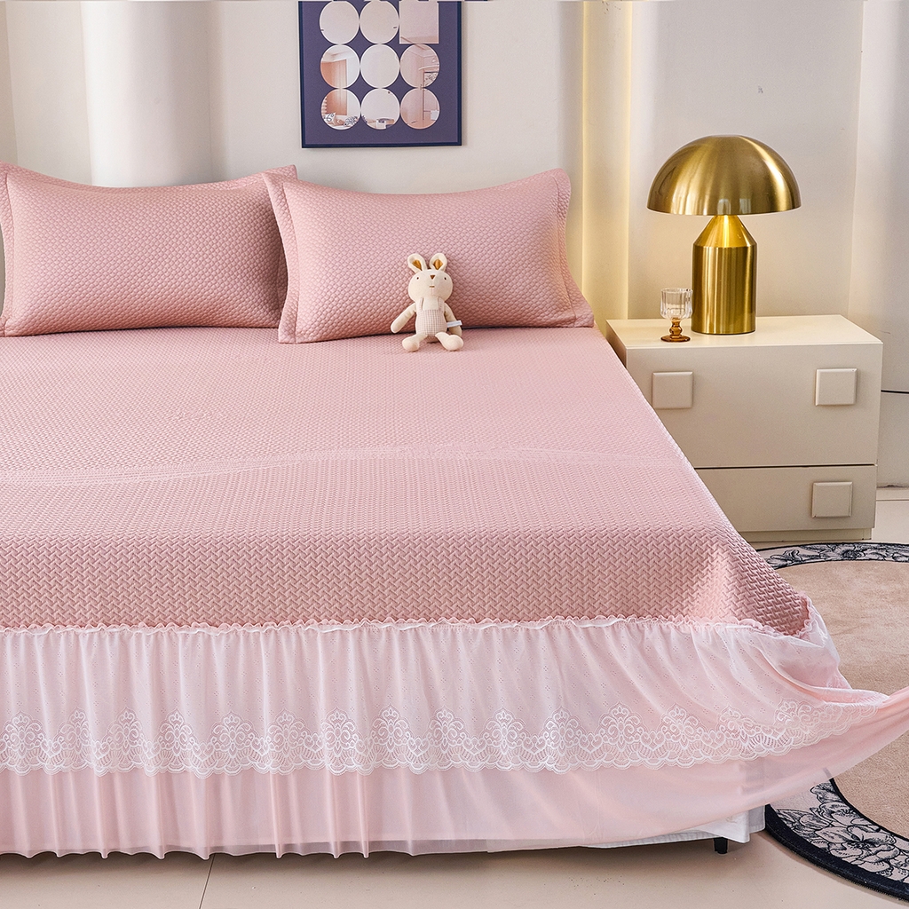 91家纺网 家纺一手货源 找家纺 青雅席业 2026新款A类凉感豆豆席凉席席子-床裙款 床裙款-飘摇-粉