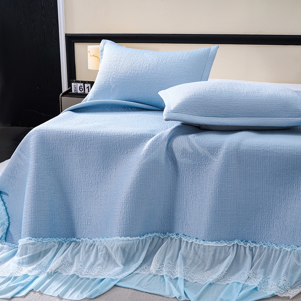 91家纺网 家纺一手货源 找家纺 青雅席业 2026新款A类凉感豆豆席凉席席子-床裙款 床裙款-岚光山色-蓝