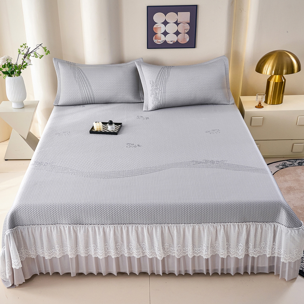 青雅席业 2026新款A类凉感豆豆席凉席席子-床裙款 床裙款-飘摇-灰