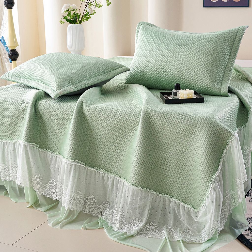 91家纺网 家纺一手货源 找家纺 青雅席业 2026新款A类凉感豆豆席凉席席子-床裙款 床裙款-飘摇-绿