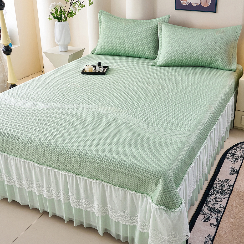 91家纺网 家纺一手货源 找家纺 青雅席业 2026新款A类凉感豆豆席凉席席子-床裙款 床裙款-飘摇-绿
