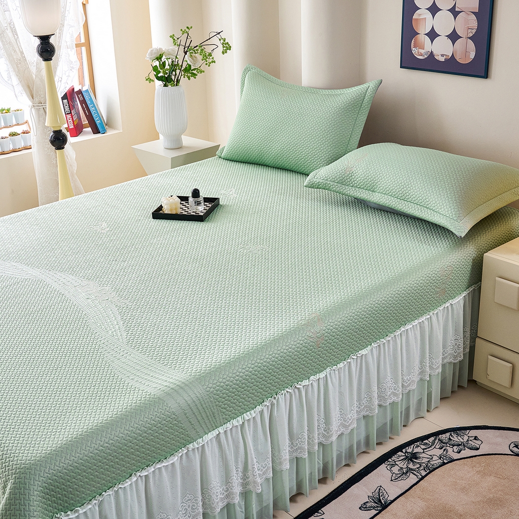 91家纺网 家纺一手货源 找家纺 青雅席业 2026新款A类凉感豆豆席凉席席子-床裙款 床裙款-飘摇-绿