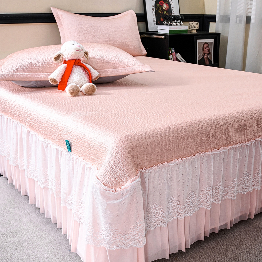 91家纺网 家纺一手货源 找家纺 青雅席业 2026新款A类凉感豆豆席凉席席子-床裙款 床裙款-岚光山色-粉