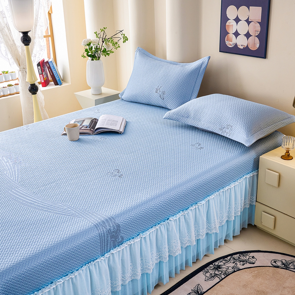 91家纺网 家纺一手货源 找家纺 青雅席业 2026新款A类凉感豆豆席凉席席子-床裙款 床裙款-飘摇-蓝