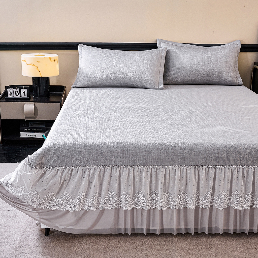 91家纺网 家纺一手货源 找家纺 青雅席业 2026新款A类凉感豆豆席凉席席子-床裙款 床裙款-岚光山色-灰