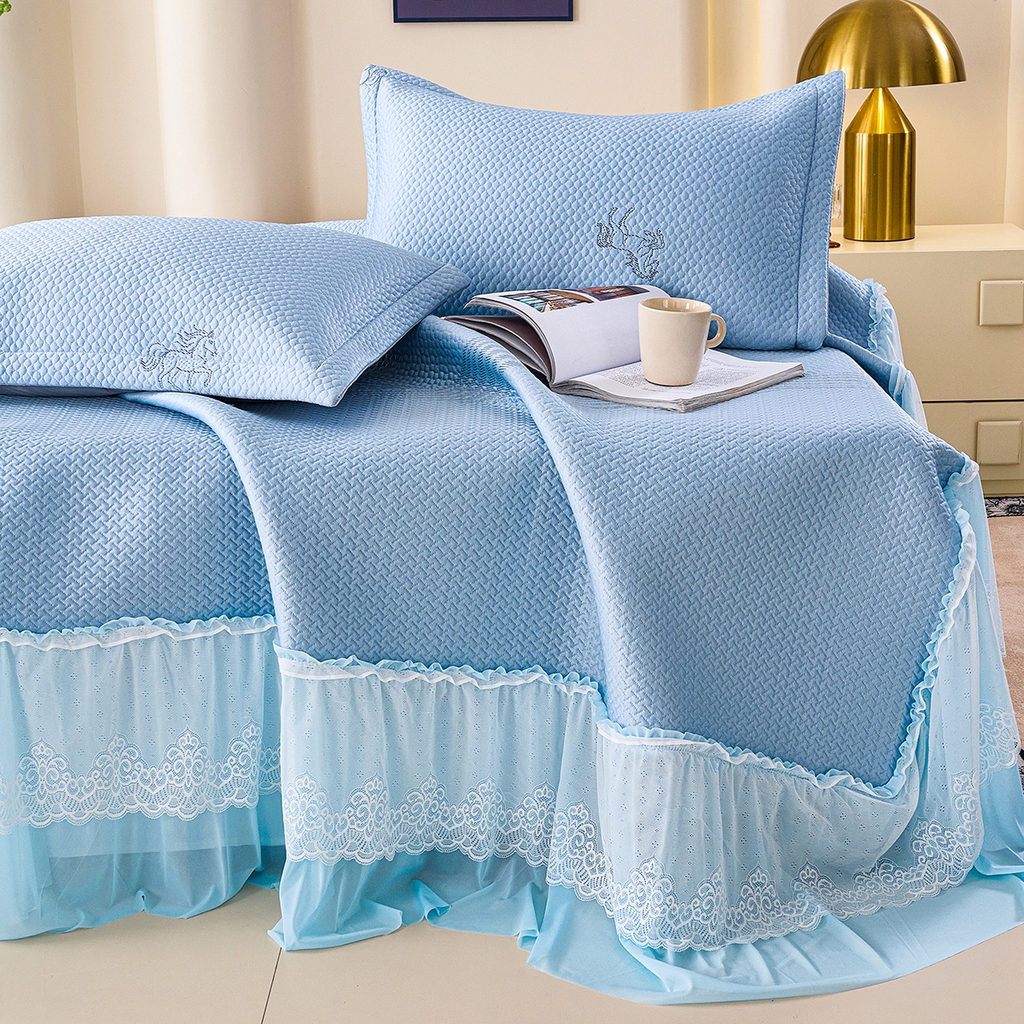 91家纺网 家纺一手货源 找家纺 青雅席业 2026新款A类凉感豆豆席凉席席子-床裙款 床裙款-飘摇-蓝