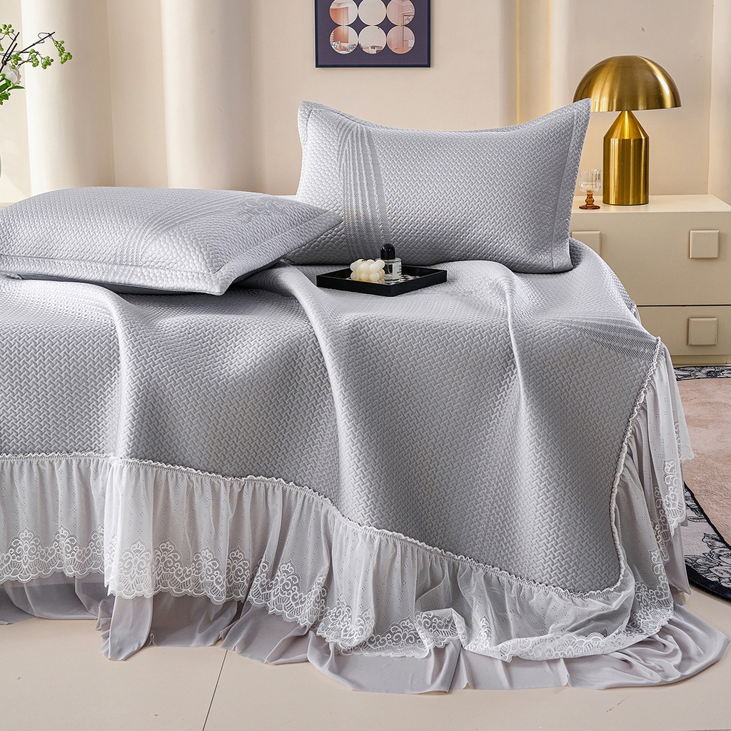 91家纺网 家纺一手货源 找家纺 青雅席业 2026新款A类凉感豆豆席凉席席子-床裙款 床裙款-飘摇-灰